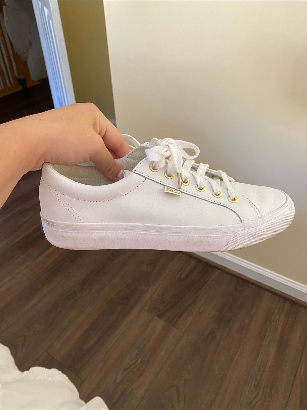 Keds White Low-Top Lace-Up Sneaker with Gold Eyelets